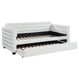 Patricia Boucle Upholstered Twin Day Bed with Trundle White 300716 - Ella Furniture