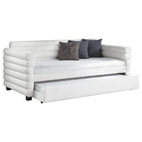 Patricia Boucle Upholstered Twin Day Bed with Trundle White 300716 - Ella Furniture