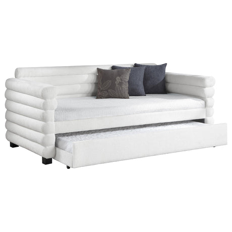 Patricia Boucle Upholstered Twin Day Bed with Trundle White 300716 - Ella Furniture