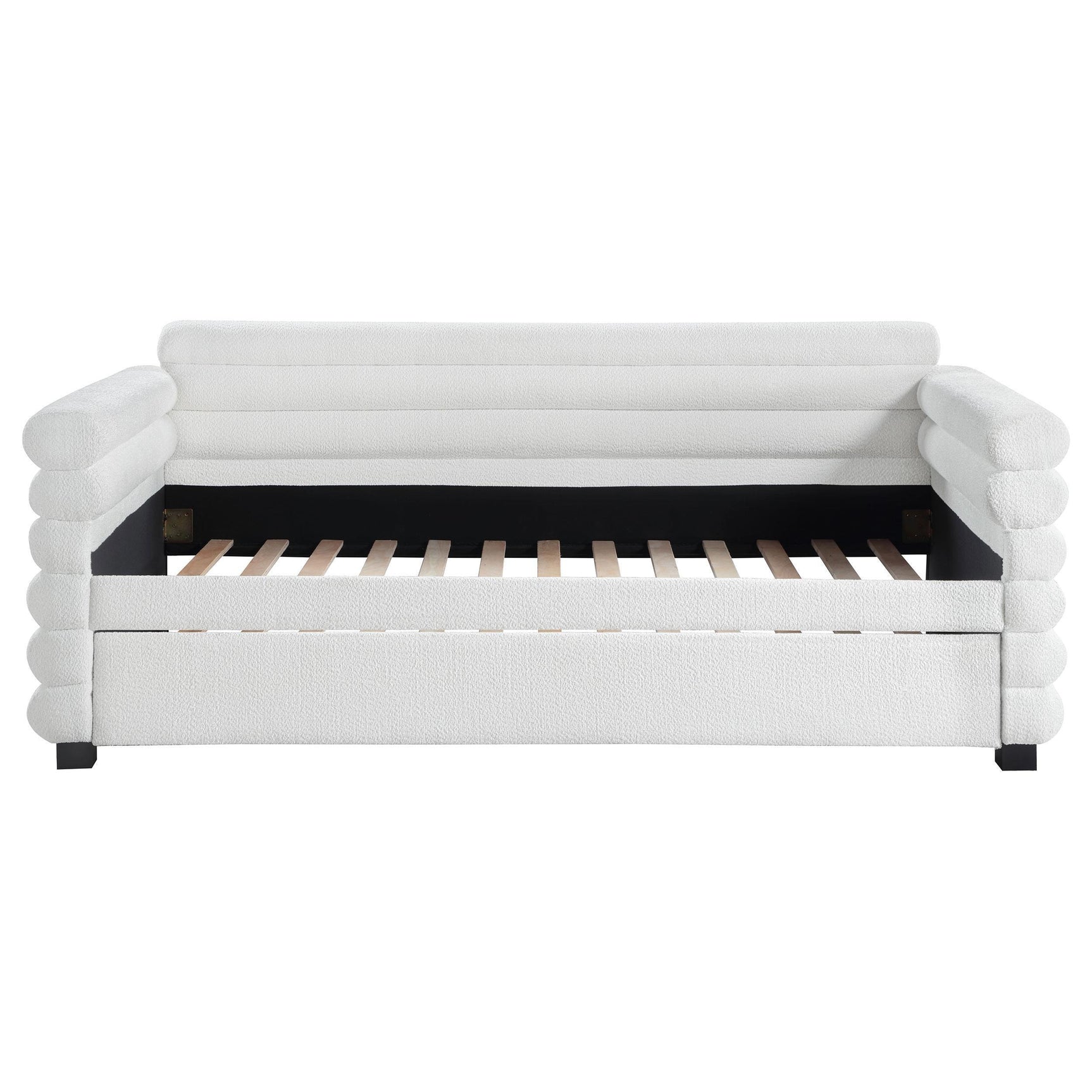 Patricia Boucle Upholstered Twin Day Bed with Trundle White 300716 - Ella Furniture