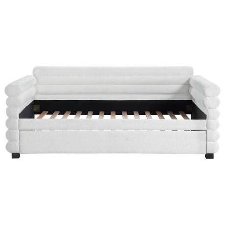 Patricia Boucle Upholstered Twin Day Bed with Trundle White 300716 - Ella Furniture