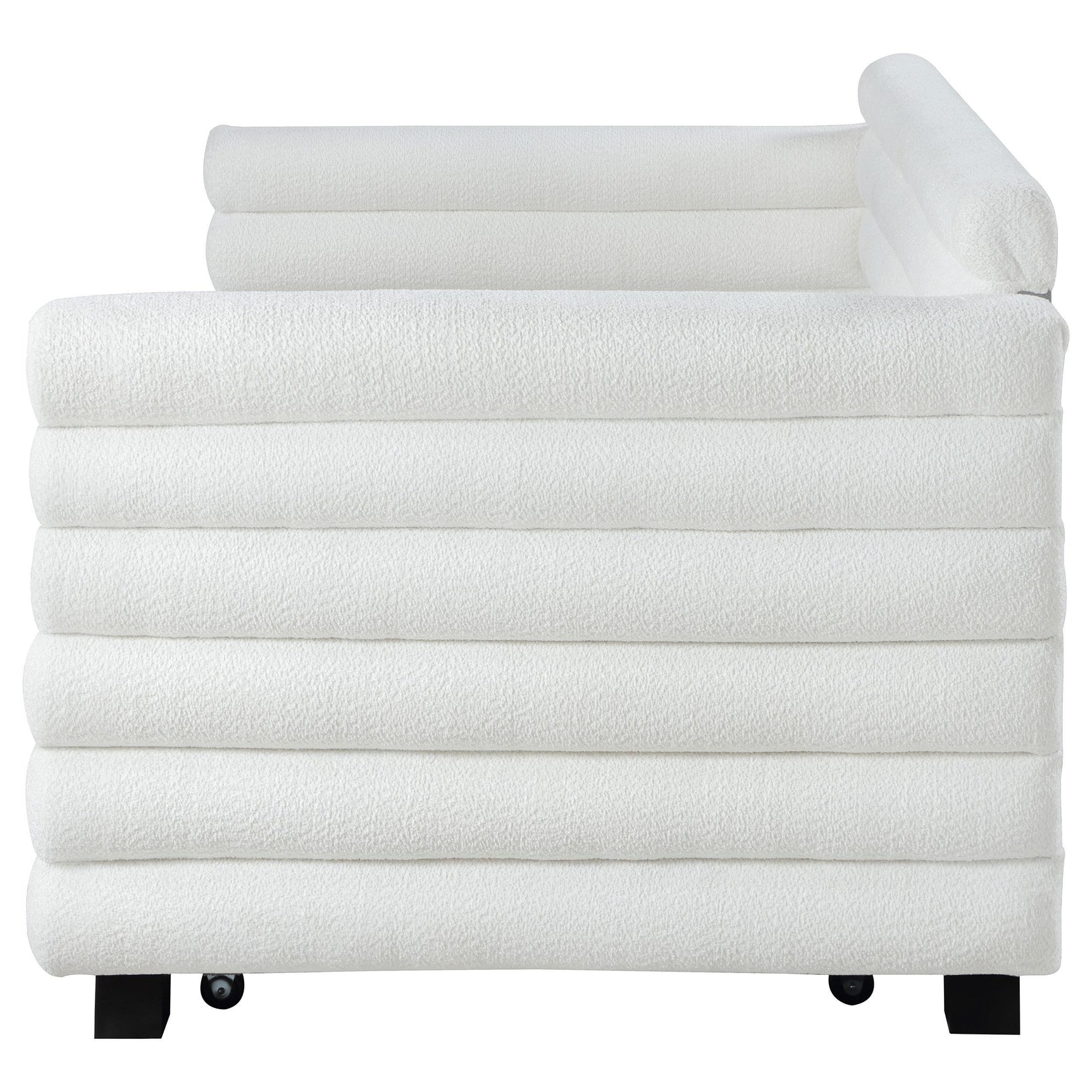 Patricia Boucle Upholstered Twin Day Bed with Trundle White 300716 - Ella Furniture