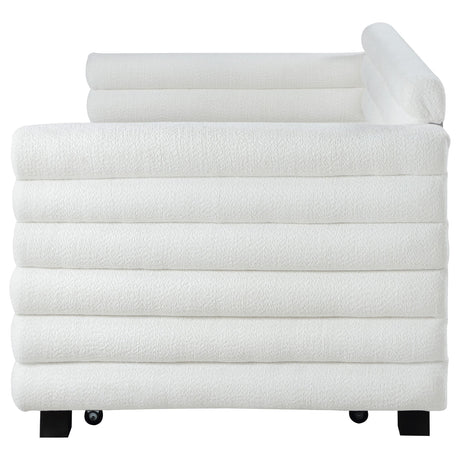 Patricia Boucle Upholstered Twin Day Bed with Trundle White 300716 - Ella Furniture