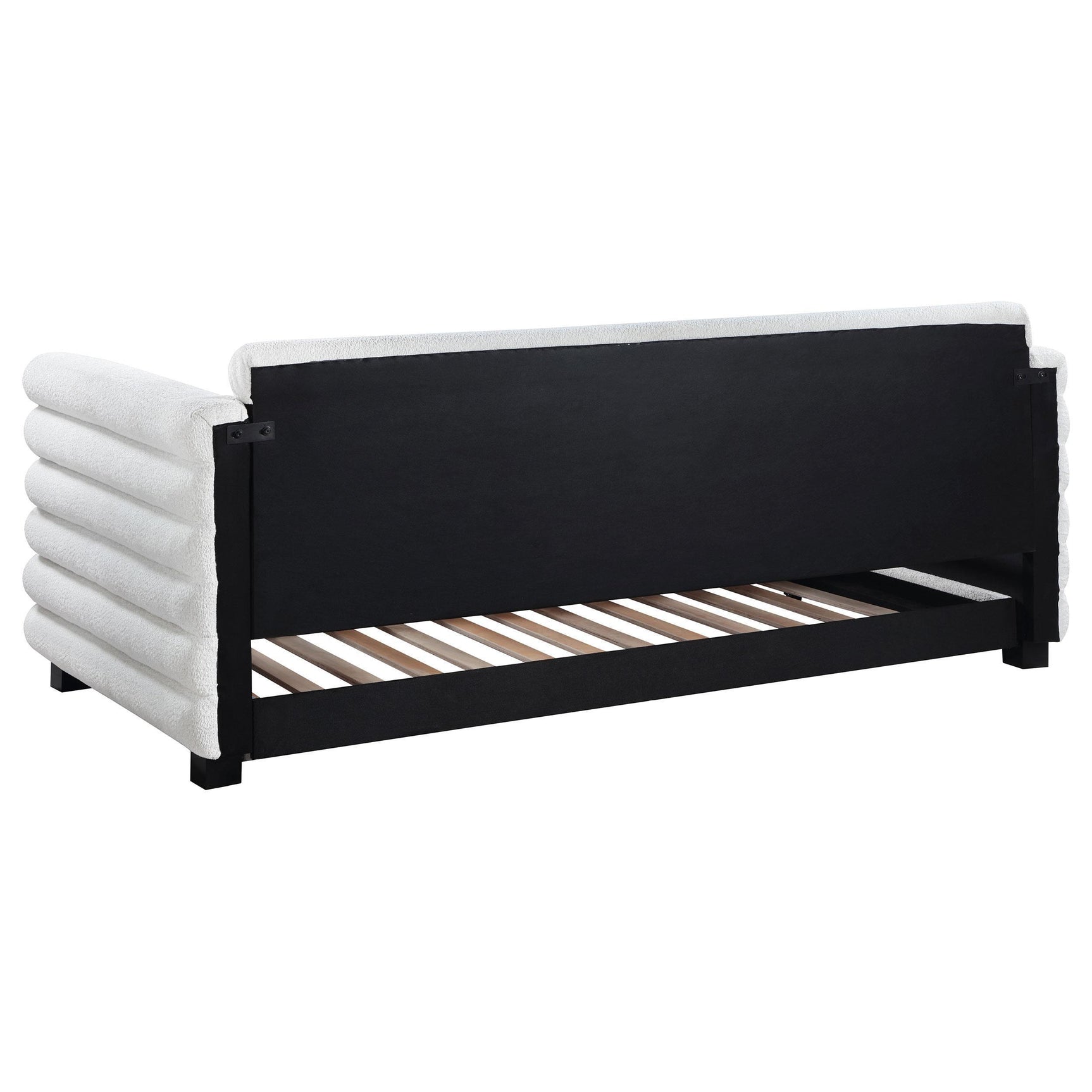 Patricia Boucle Upholstered Twin Day Bed with Trundle White 300716 - Ella Furniture
