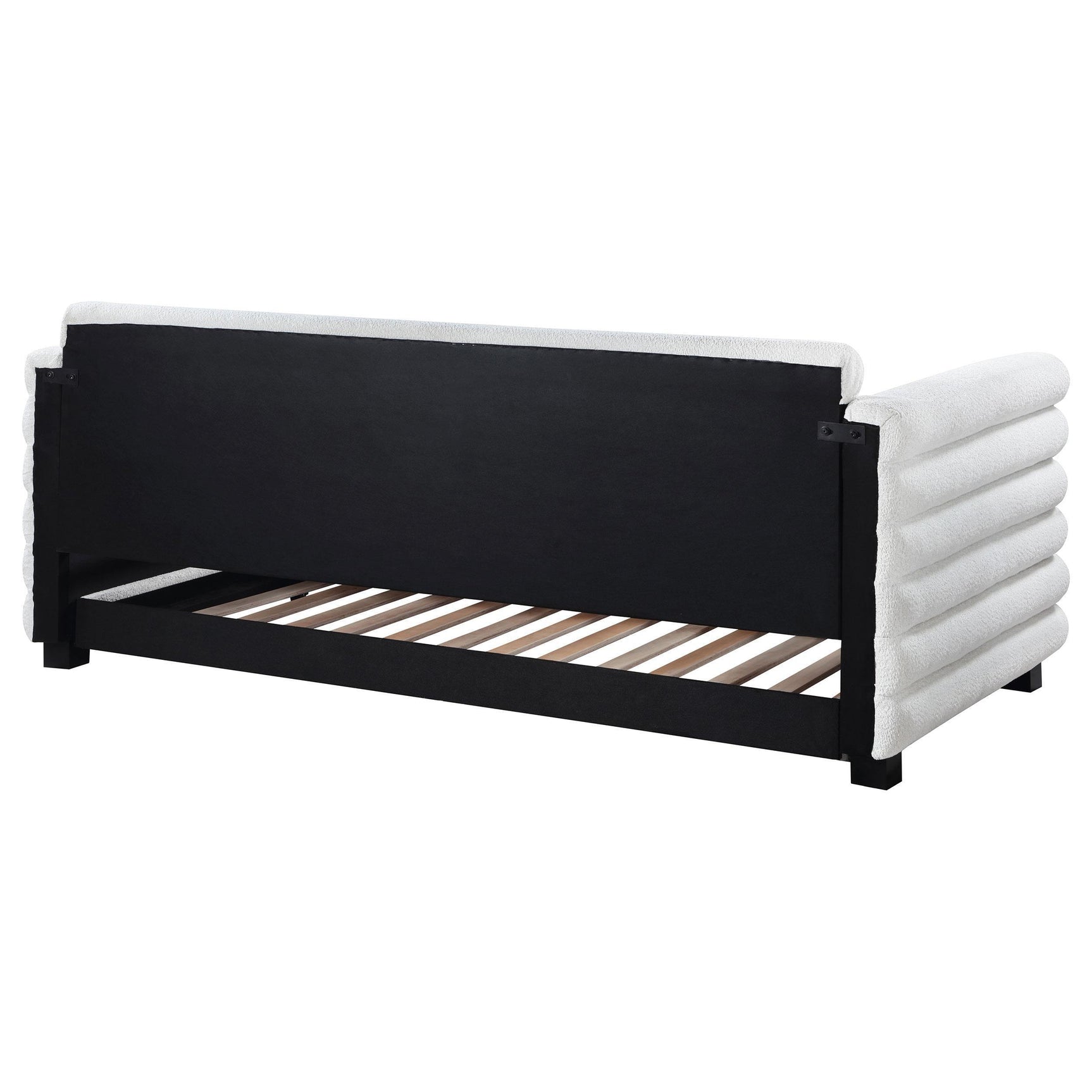 Patricia Boucle Upholstered Twin Day Bed with Trundle White 300716 - Ella Furniture