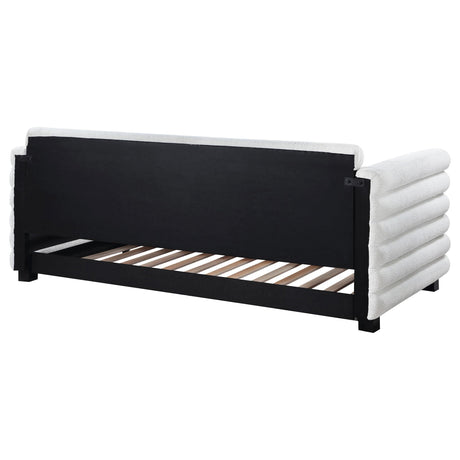 Patricia Boucle Upholstered Twin Day Bed with Trundle White 300716 - Ella Furniture