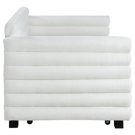 Patricia Boucle Upholstered Twin Day Bed with Trundle White 300716 - Ella Furniture