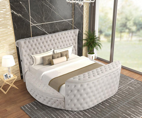 Patron Beige Platform Bed - Queen, King (King) - Ella Furniture