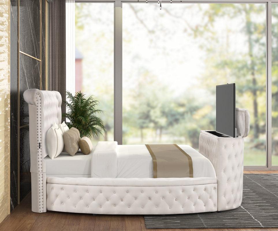 Patron Beige Platform Bed - Queen, King (King) - Ella Furniture