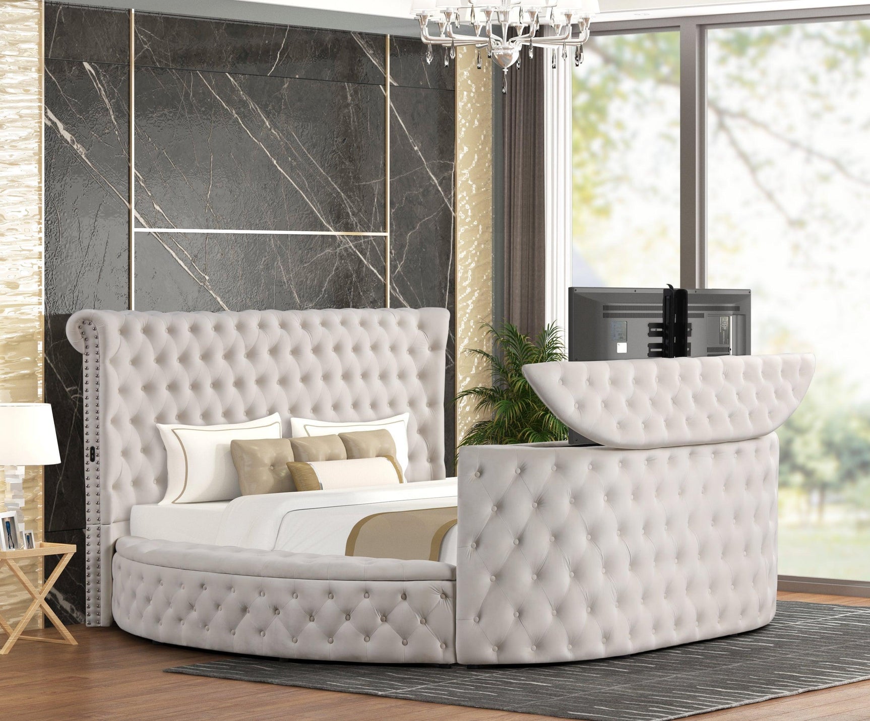 Patron Beige Platform Bed - Queen, King (King) - Ella Furniture