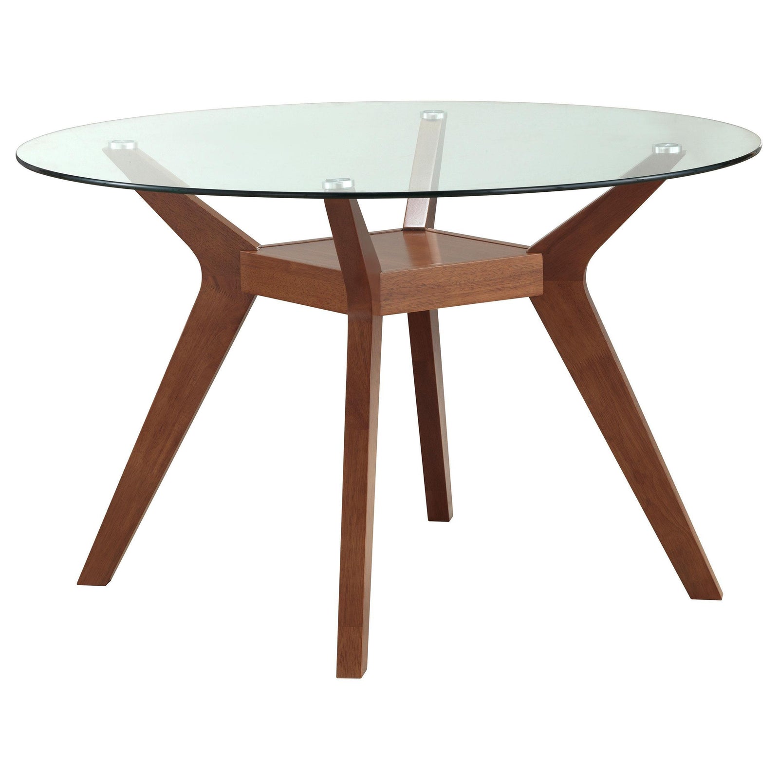 PAXTON DINING GROUP Paxton Round 48-inch Glass Top Wood Dining Table Nutmeg 122180BG - Ella Furniture