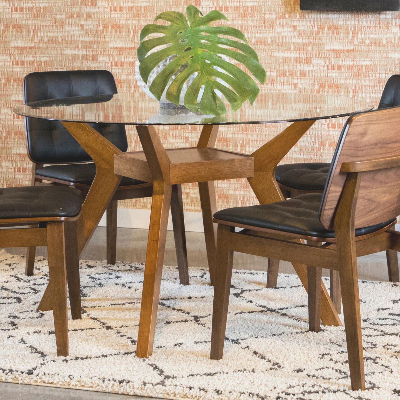 PAXTON DINING GROUP Paxton Round 48-inch Glass Top Wood Dining Table Nutmeg 122180BG - Ella Furniture