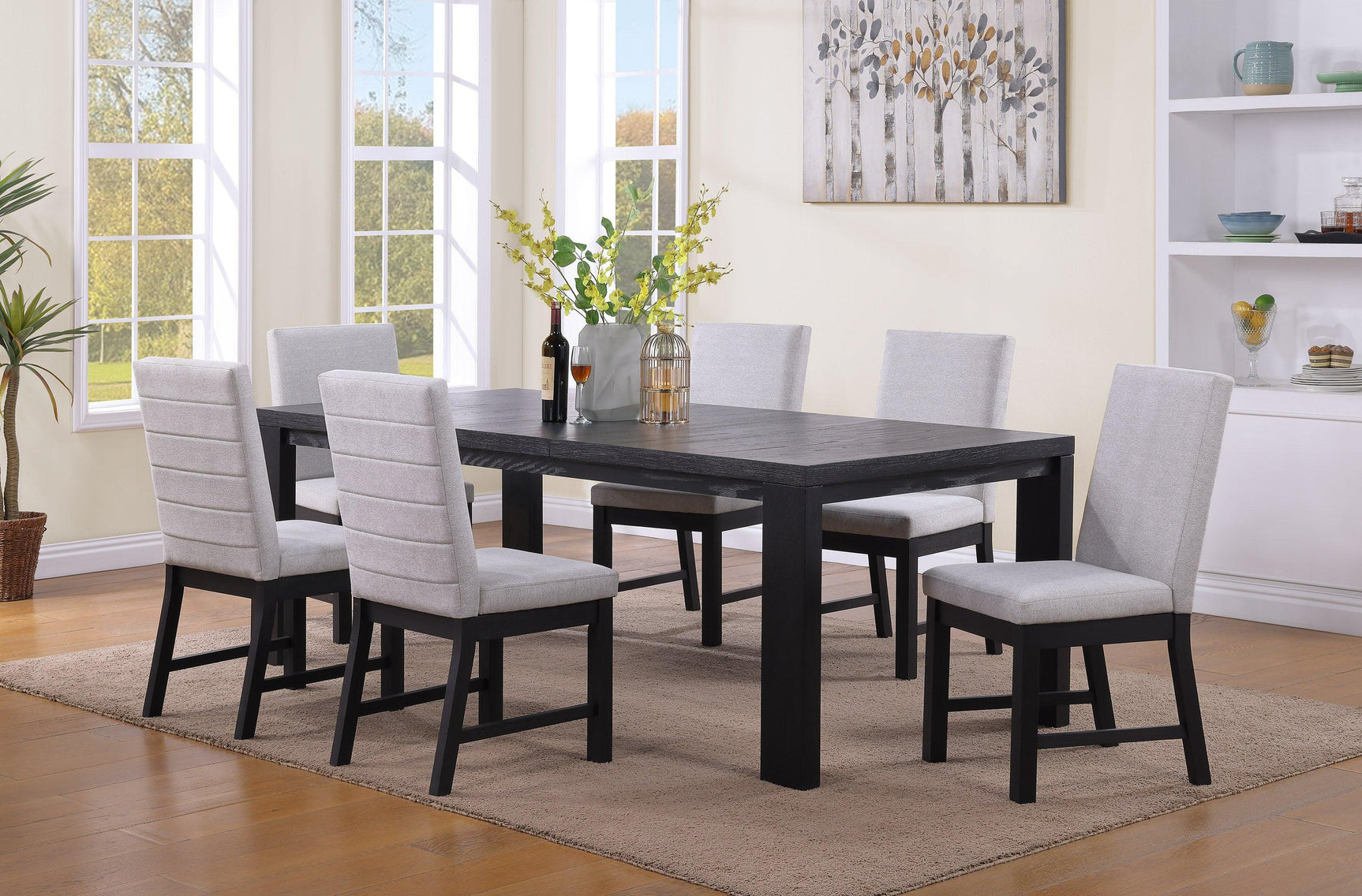 Pelham Black/Gray Modern Solid Wood And Veneers Fabric Upholstered Dining Room Set - Ella Furniture