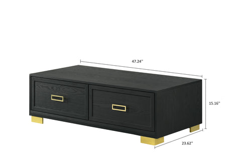 Pepe Black/Gold Modern Contemporary Solid Wood And Veneers Storage Cocktail Group Coffee Table - Ella Furniture