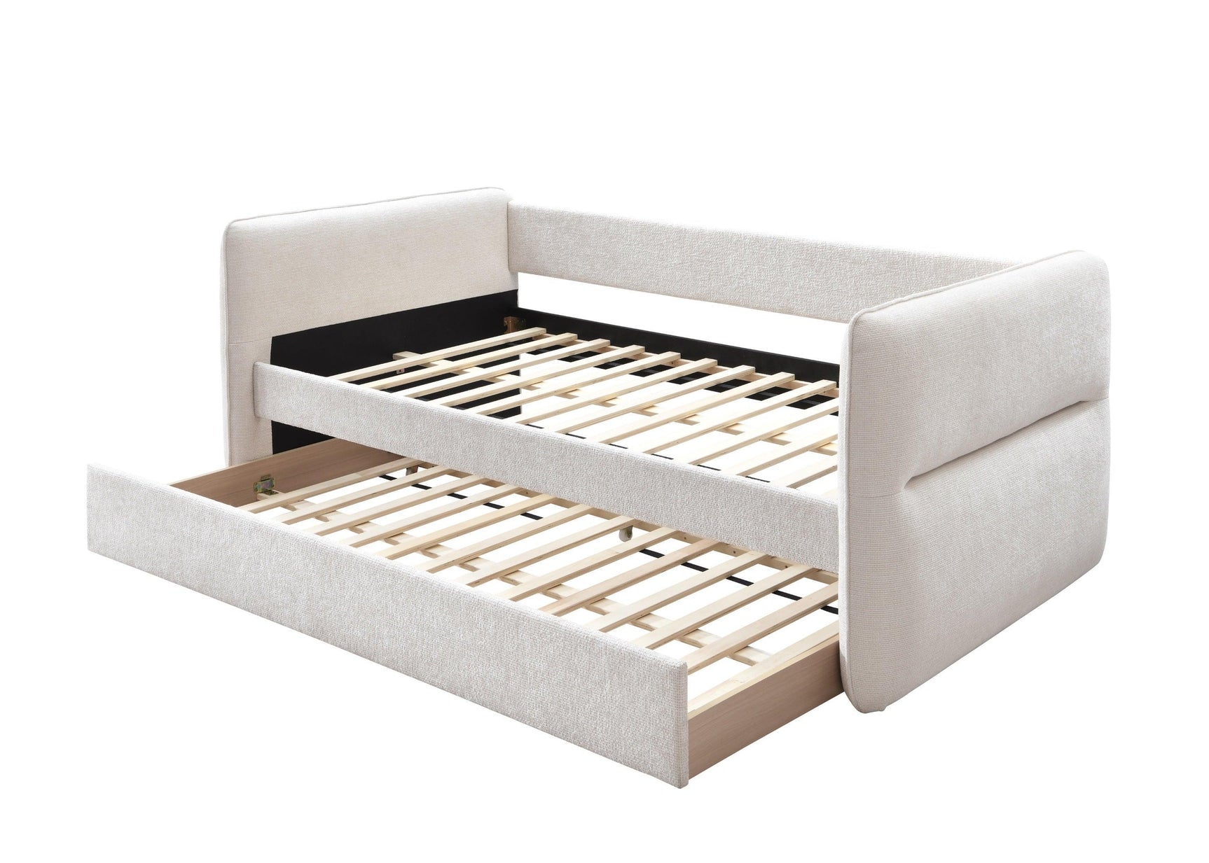 Philipa Oatmeal Tweed Modern Solid Wood Velvet Upholstered Trundle Daybed - Ella Furniture