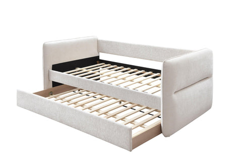 Philipa Oatmeal Tweed Modern Solid Wood Velvet Upholstered Trundle Daybed - Ella Furniture