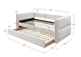 Philipa Oatmeal Tweed Modern Solid Wood Velvet Upholstered Trundle Daybed - Ella Furniture