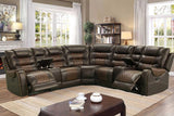 Phoenix Brown Contemporary Wood, Engineered Wood Faux Leather Storage Reclining Sectional - Ella Furniture