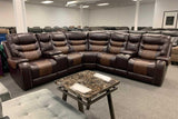 Phoenix Brown Contemporary Wood, Engineered Wood Faux Leather Storage Reclining Sectional - Ella Furniture