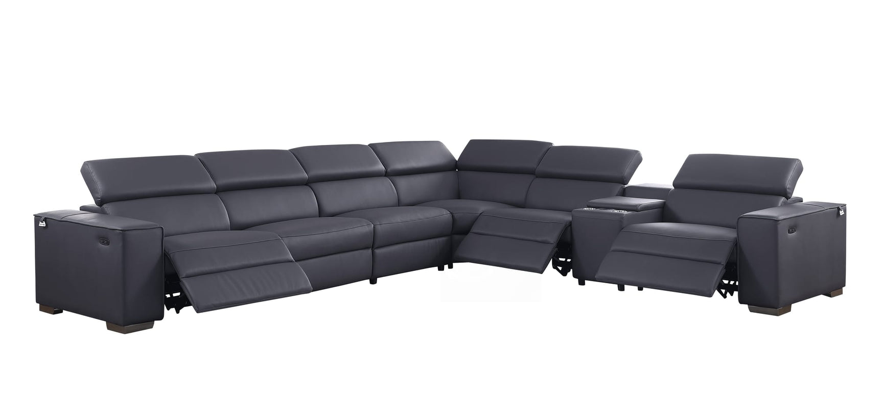Picasso II 7-Piece Dark Grey Italian Leather Power Reclining Sectional with Storage Console view 2
