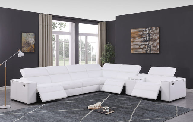 Picasso II 7-Piece White Italian Leather Power Reclining Sectional with Storage Console from Ella Furniture