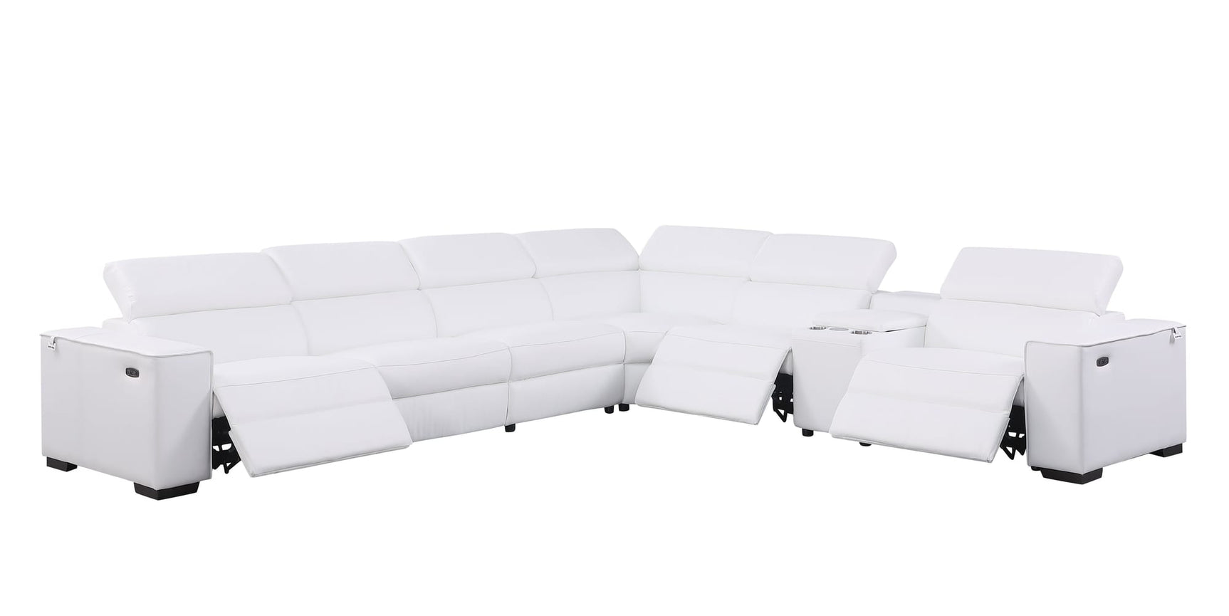 Picasso II 7-Piece White Italian Leather Power Reclining Sectional with Storage Console view 2