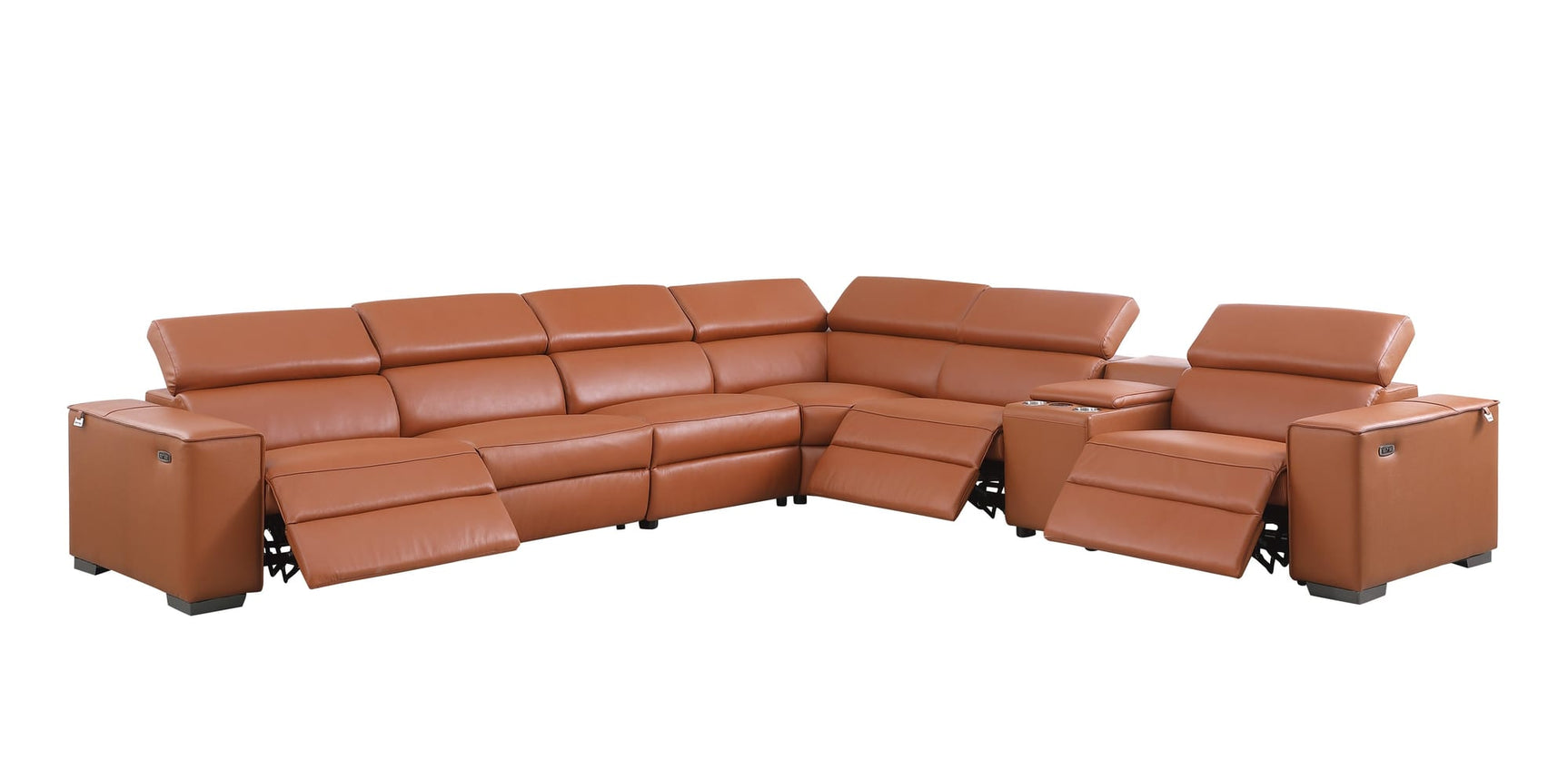 Picasso II Caramel Italian Leather 7-Piece Power Reclining Sectional with 3 Power Seats view 2