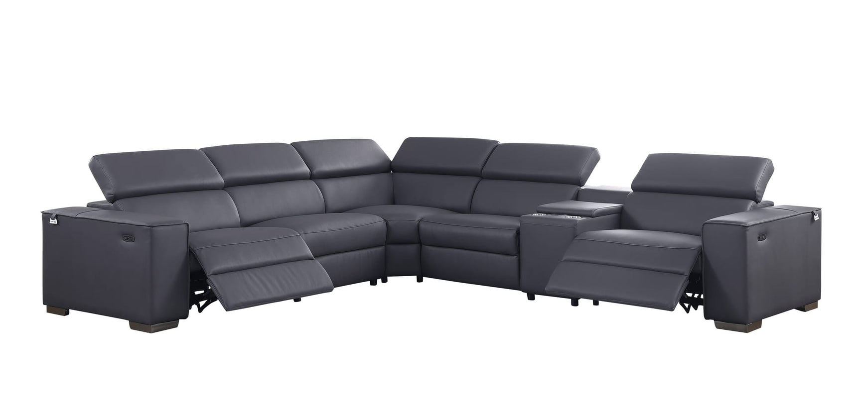 Picasso II Dark Grey Italian Leather 6-Piece Power Reclining Sectional with 2 Power Seats view 2