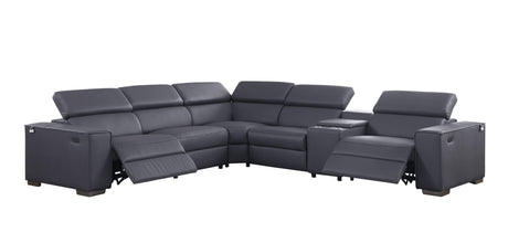 Picasso II Dark Grey Italian Leather 6-Piece Power Reclining Sectional with 2 Power Seats view 2
