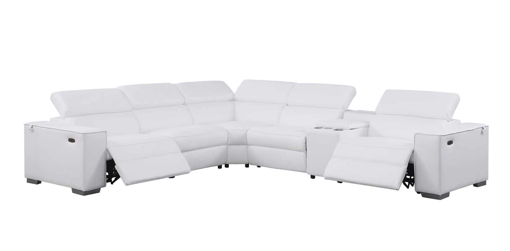 Picasso II White Italian Leather 6-Piece Power Reclining Sectional with 2 Power Seats view 2