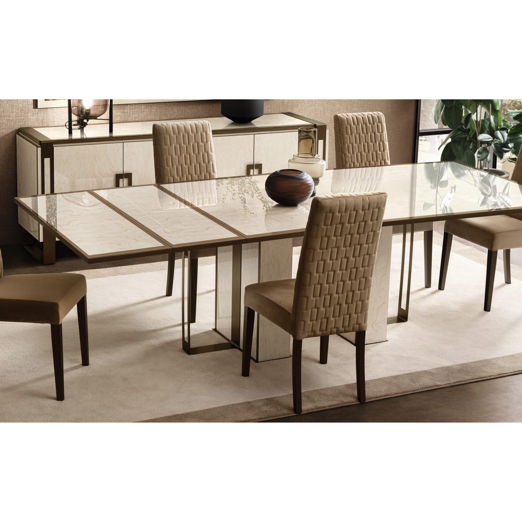 Poesia Dining Collection with High Gloss Finish and Multiple Furnishings from Ella Furniture