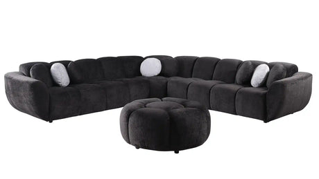 Rose Black Fabric 3-Piece Sectional Sofa with Ottoman and Pillows view 2