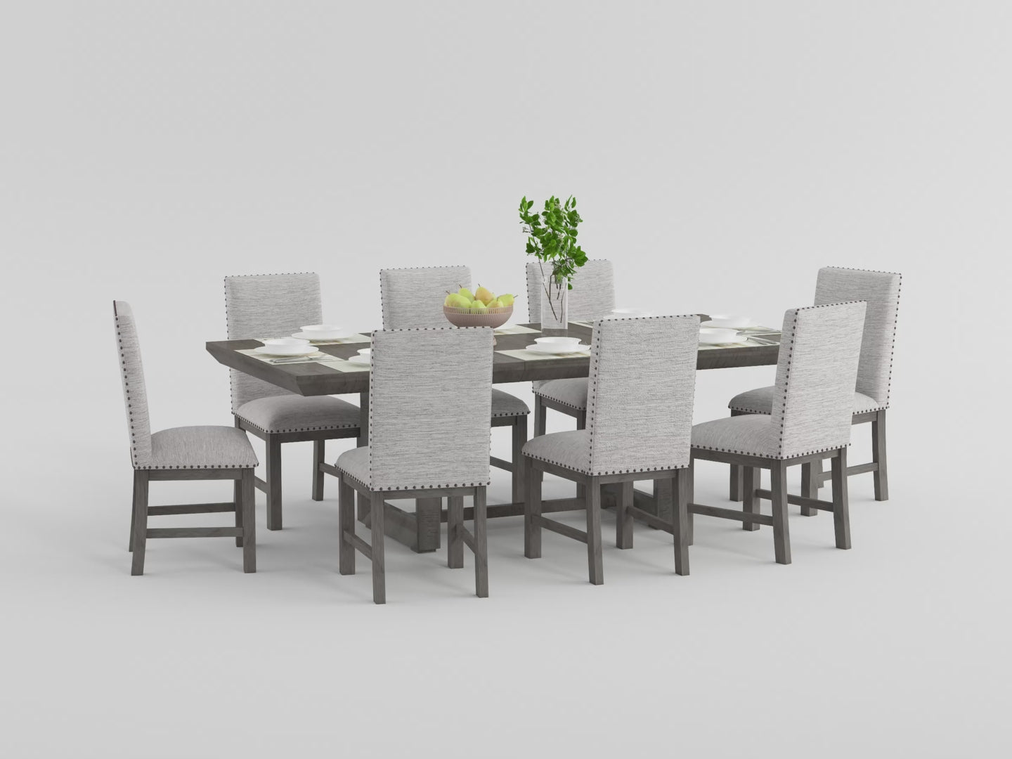Gresham Gray Modern Rustic Acacia Veneer Dining Room Set with Gray Fabric Upholstery