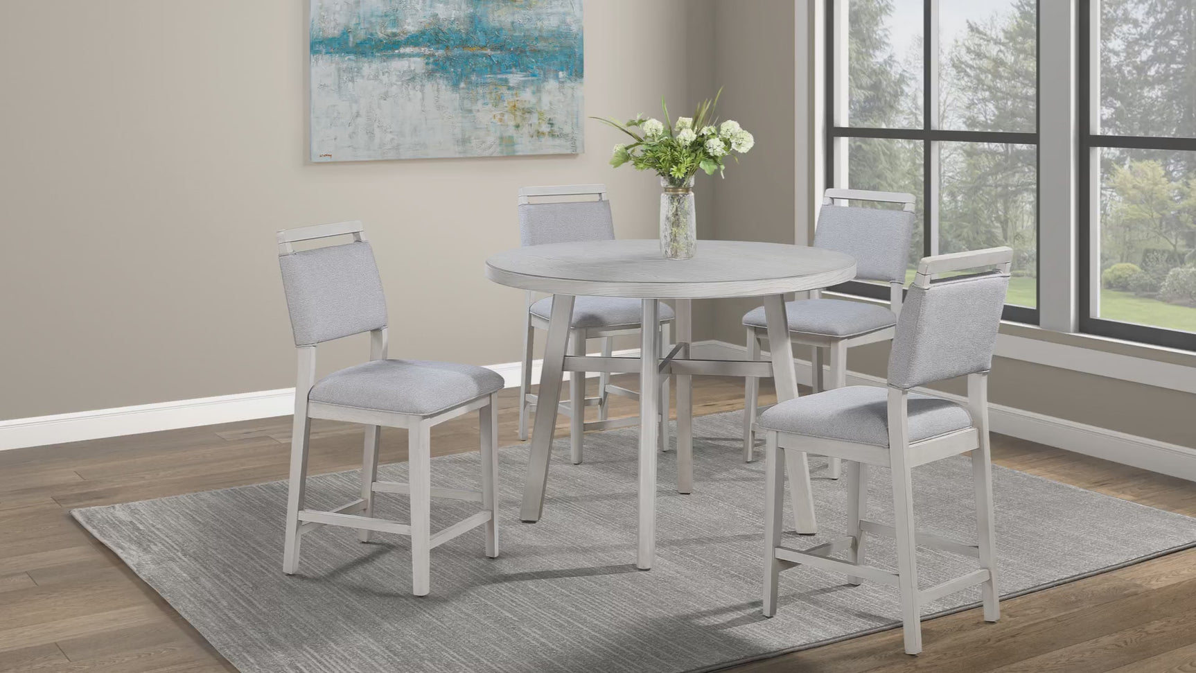 Blanche White Upholstered Round Counter Height Set