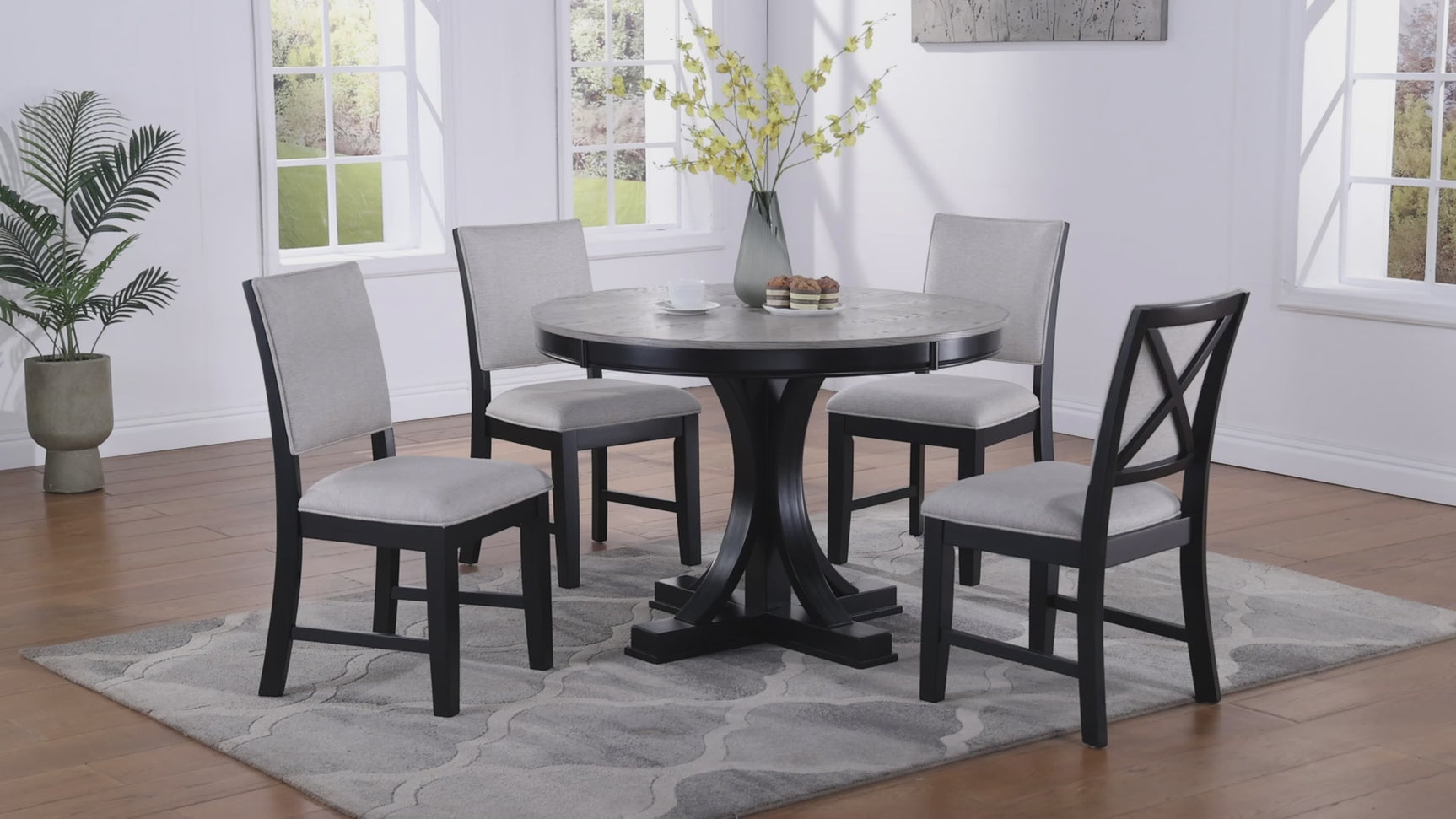 Harriet Gray Fabric Upholstered Dining Room Set
