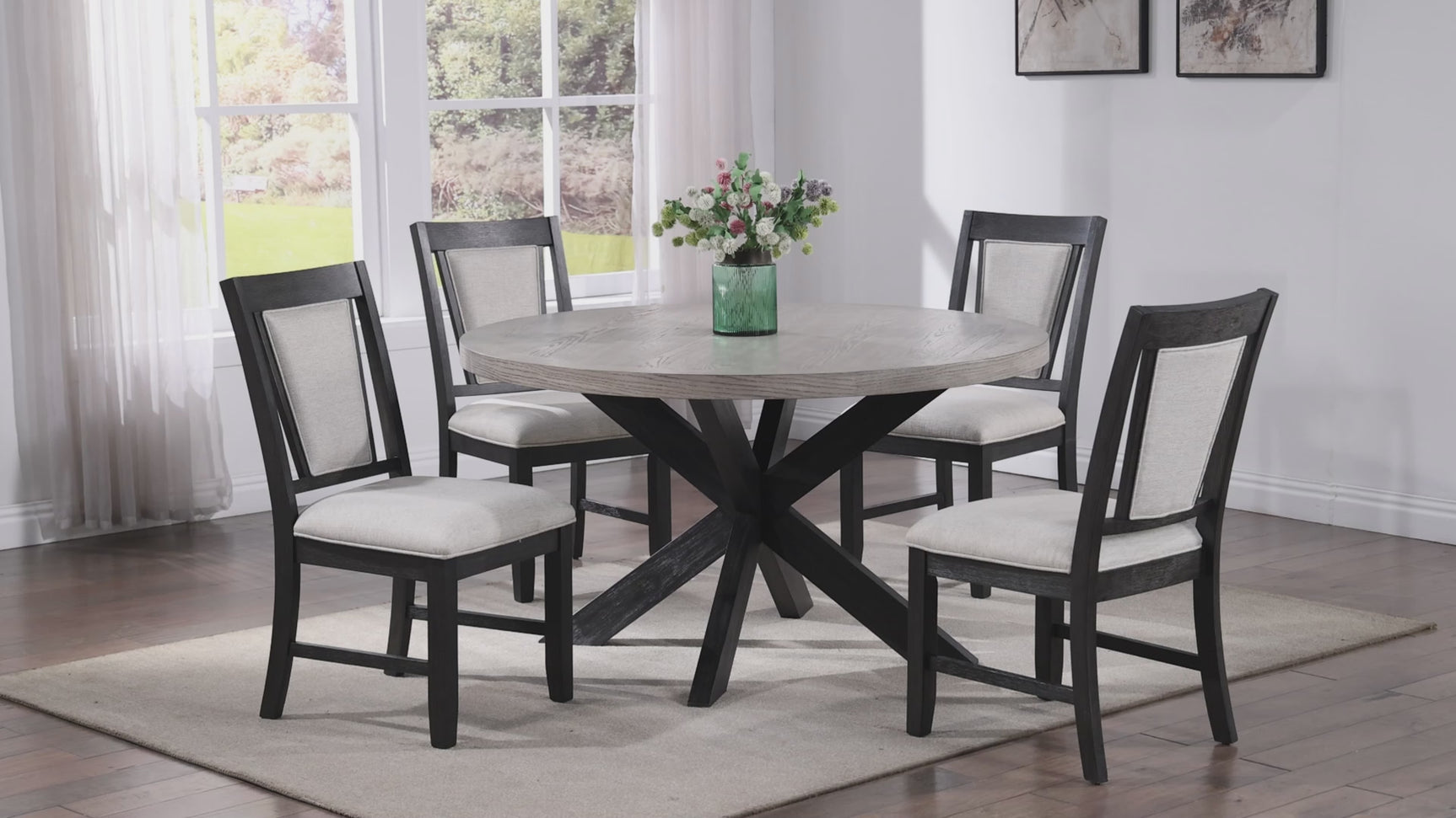 Stevens Gray Fabric Upholstered Round Dining Room Set