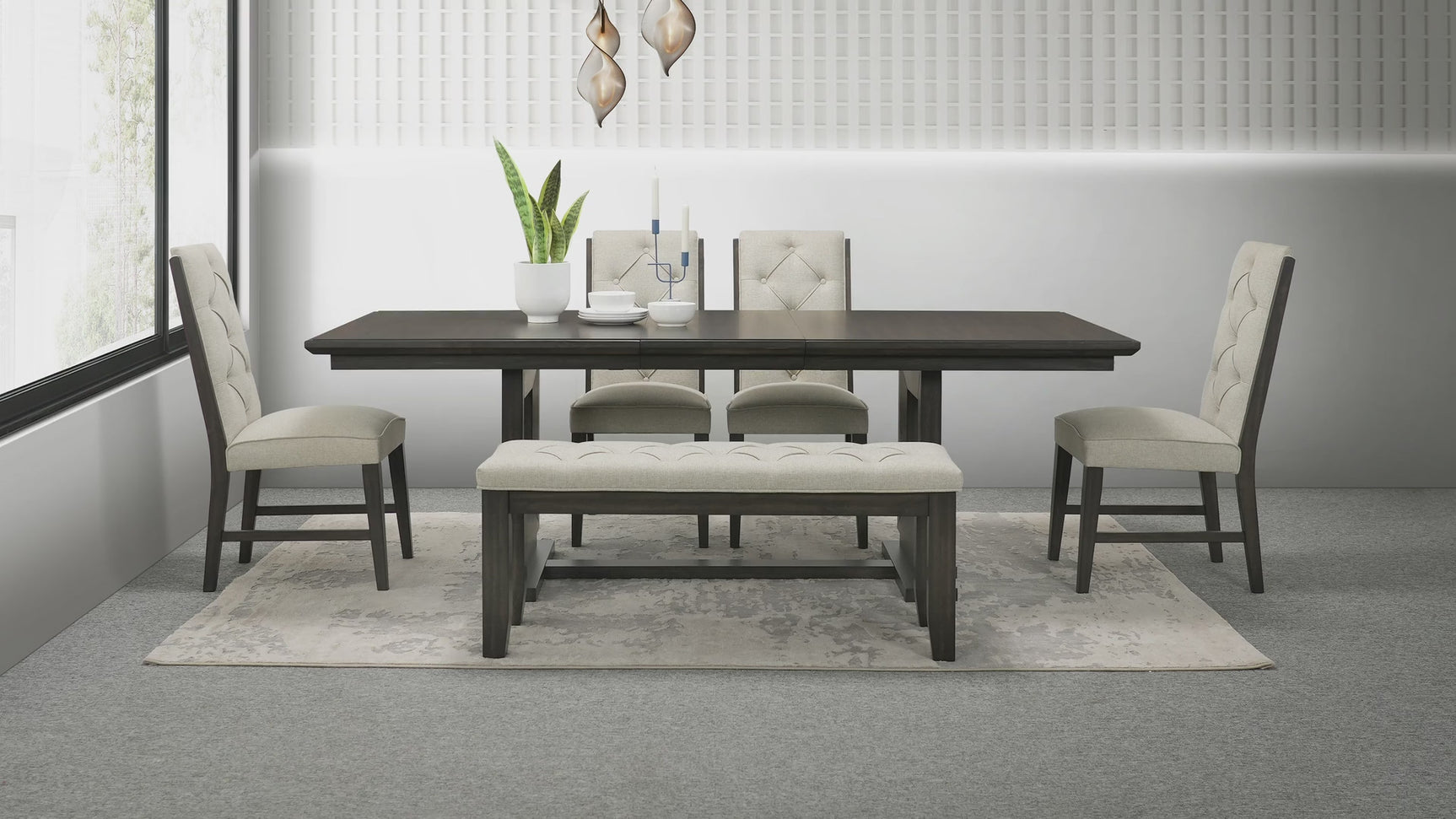 Herbert Gray Upholstered Tufted Rectangular Dining Room Set