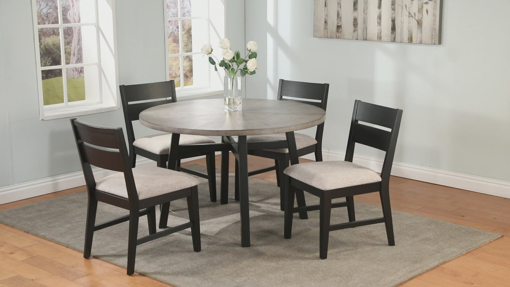 Mathis Gray Trestle Round Dining Room Set