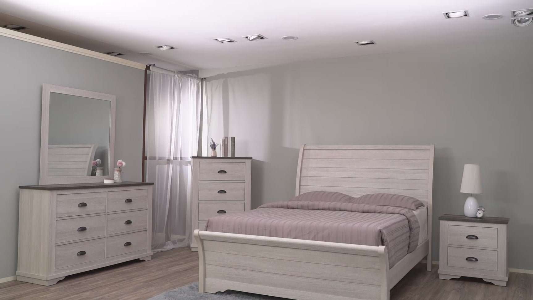 Coralee Chalk Gray Sleigh Bedroom Set