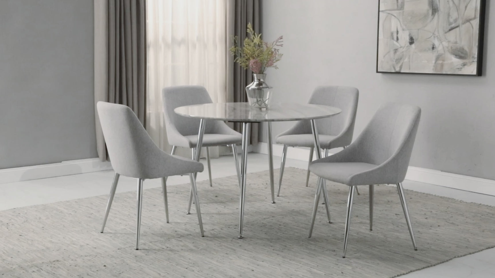 Tola Silver Faux Marble Fabric Round Dining Room Set
