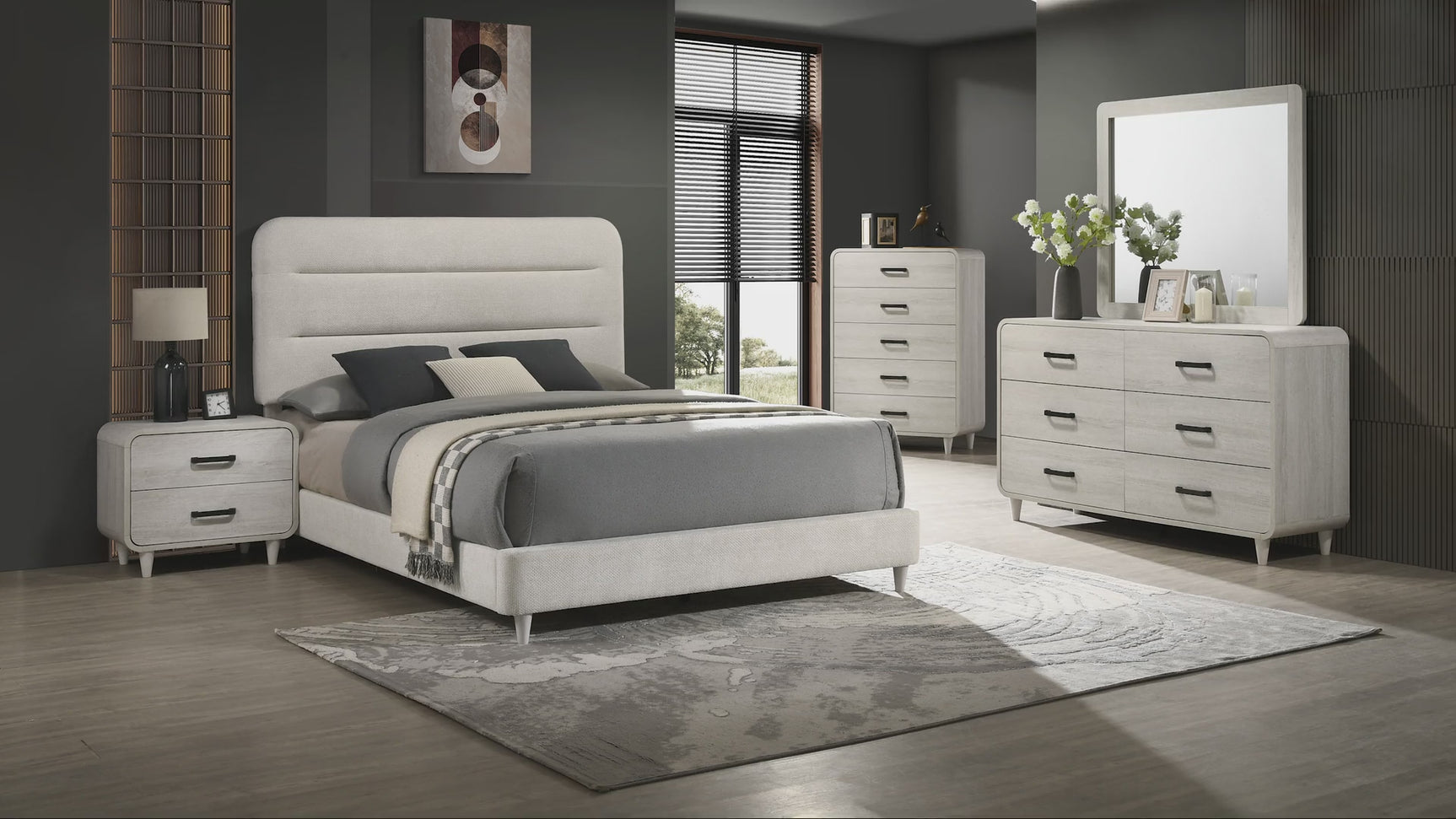 Nyomi White Upholstered Panel Queen Bed