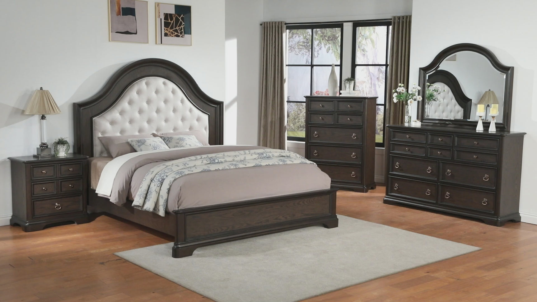 Duke Brown Fabric Upholstered Tufted Panel King Bed