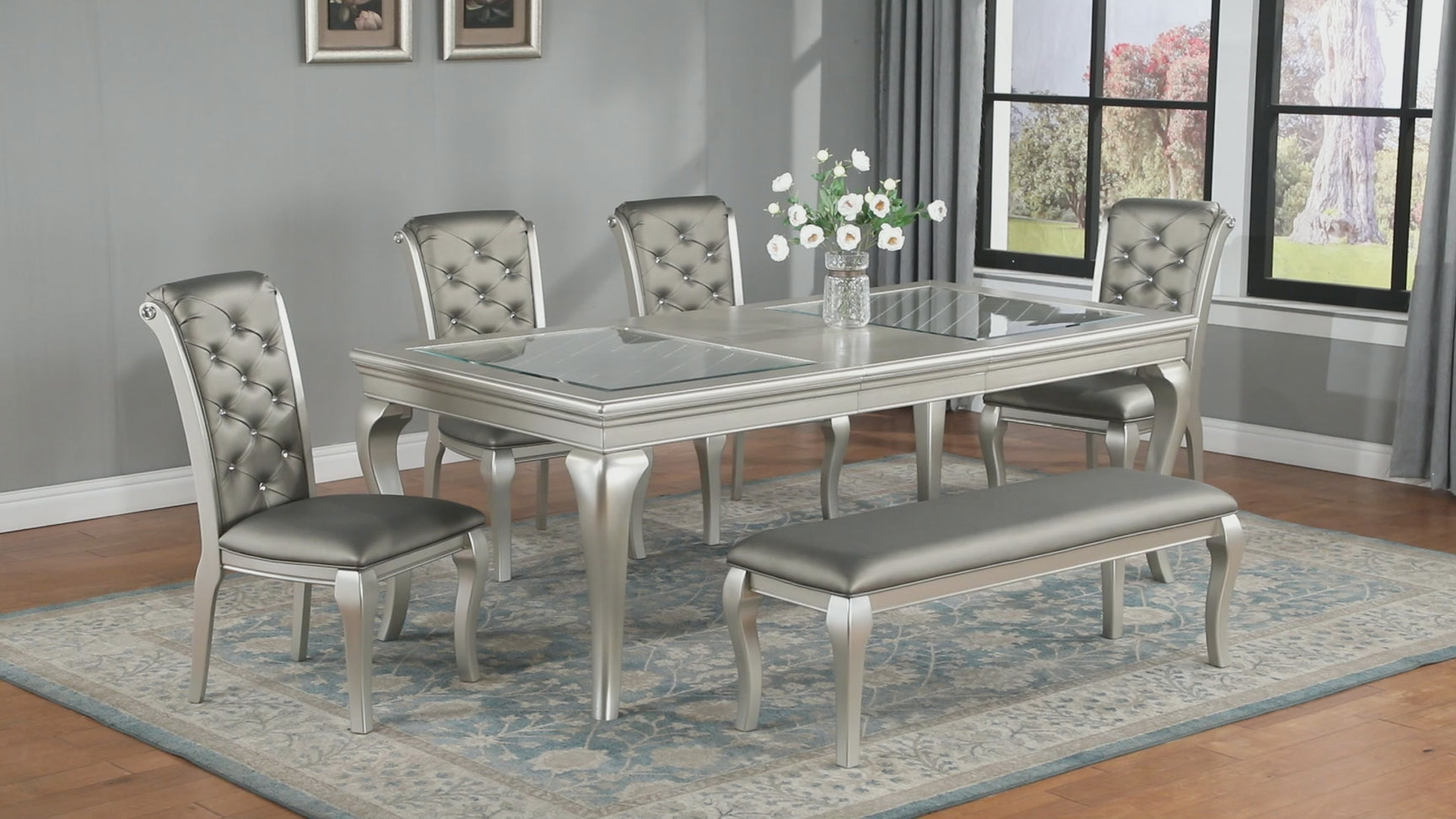 Caldwell Gray Glass Rectangular Dining Room Set