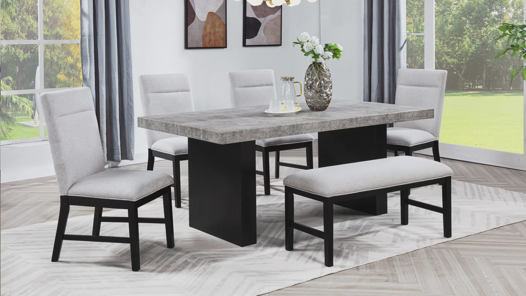 Sebastian Light Gray Black Rectangular Dining Room Set