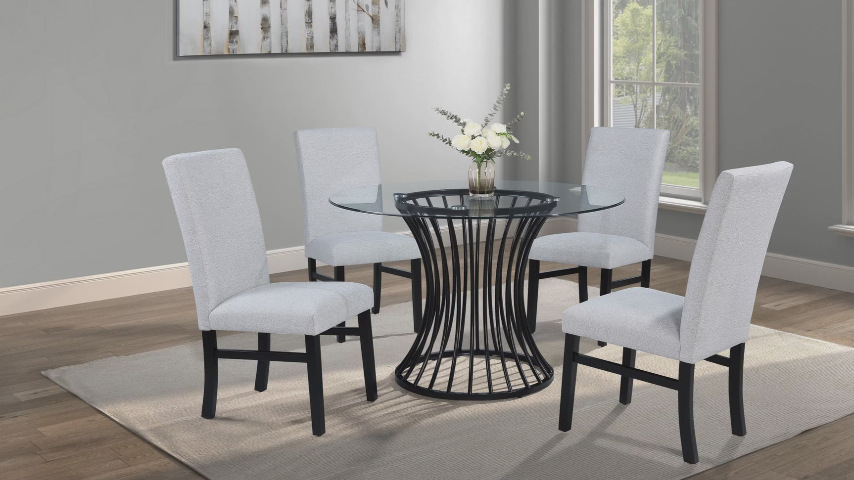 Tracy Dove Glass Top Round Dining Room Set