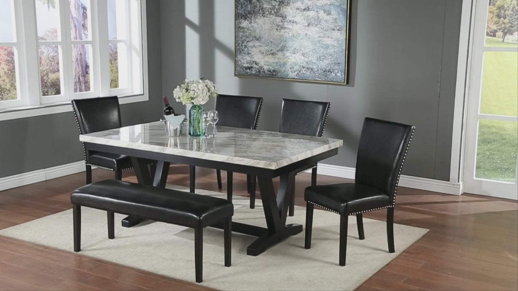 Tanner White Black Faux Marble Dining Room Set