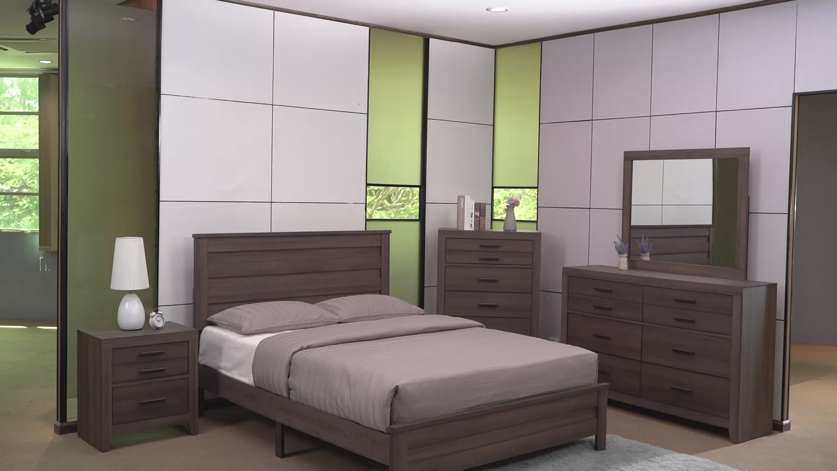 Marley Brown Platform Bedroom Set with Upholstered Headboard