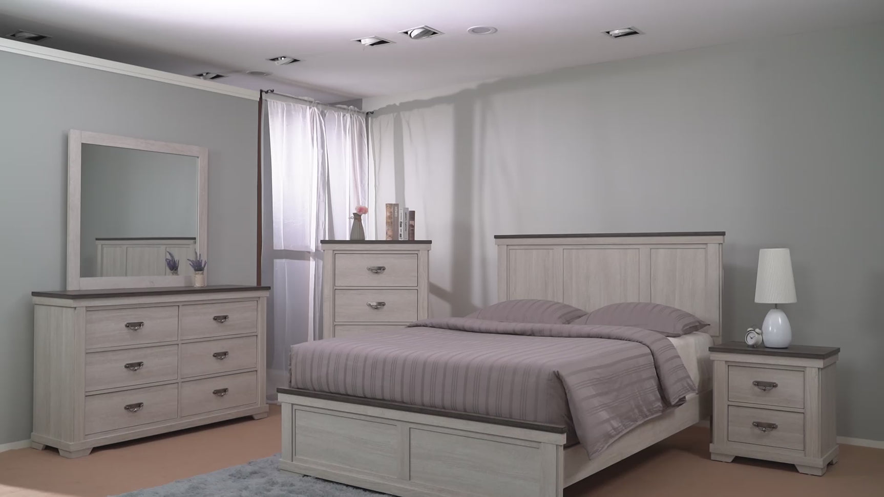 Leighton Cream Brown Panel Bedroom Set