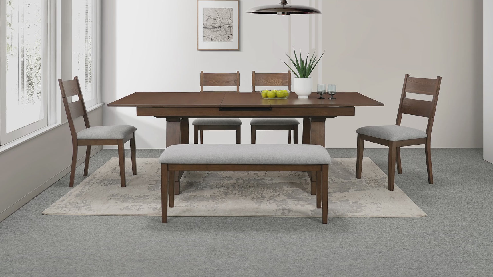 Everly Brown Gray Rectangular Extendable Dining Room Set