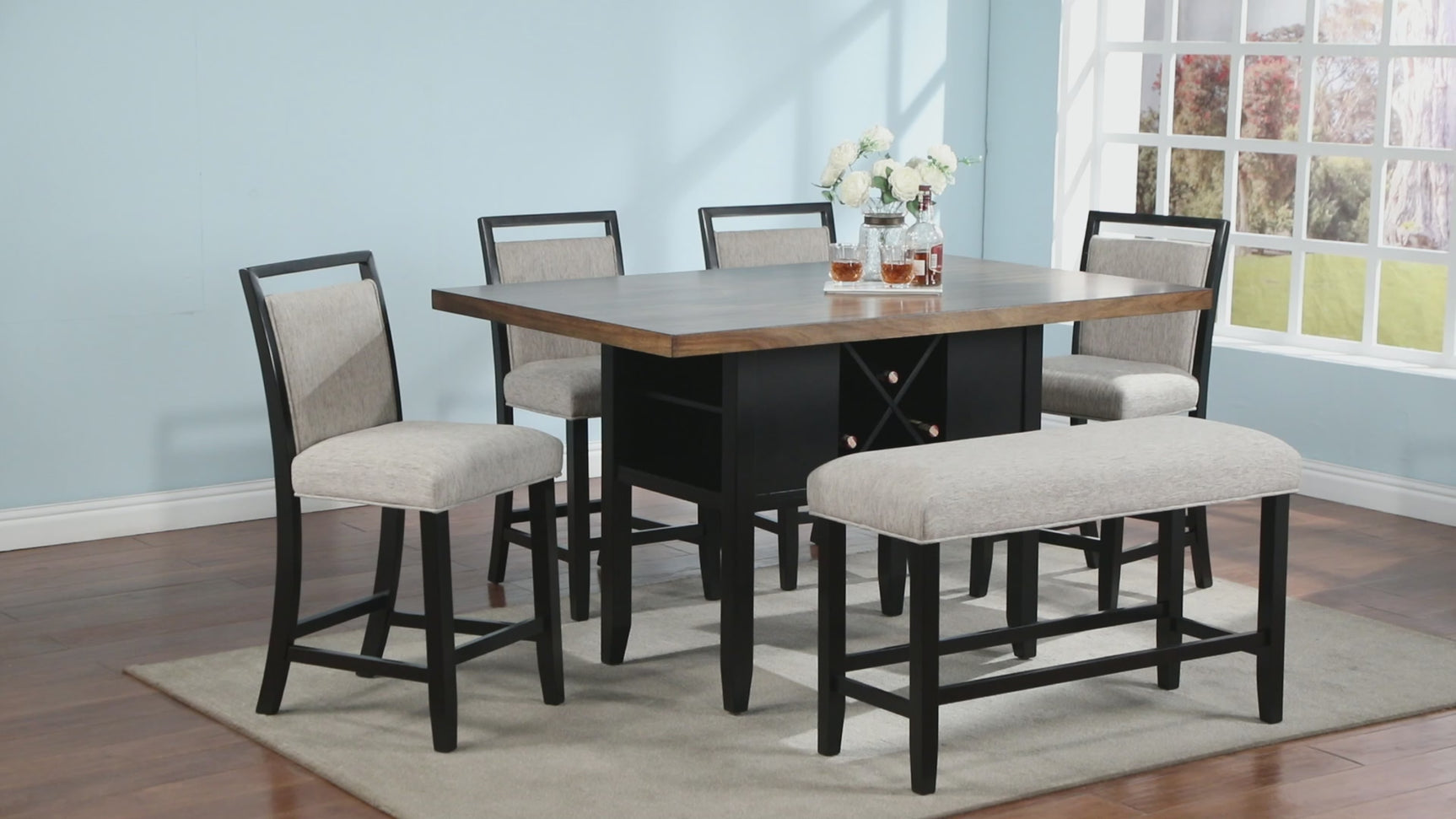 Dary Brown White Fabric Upholstered Counter Height Set